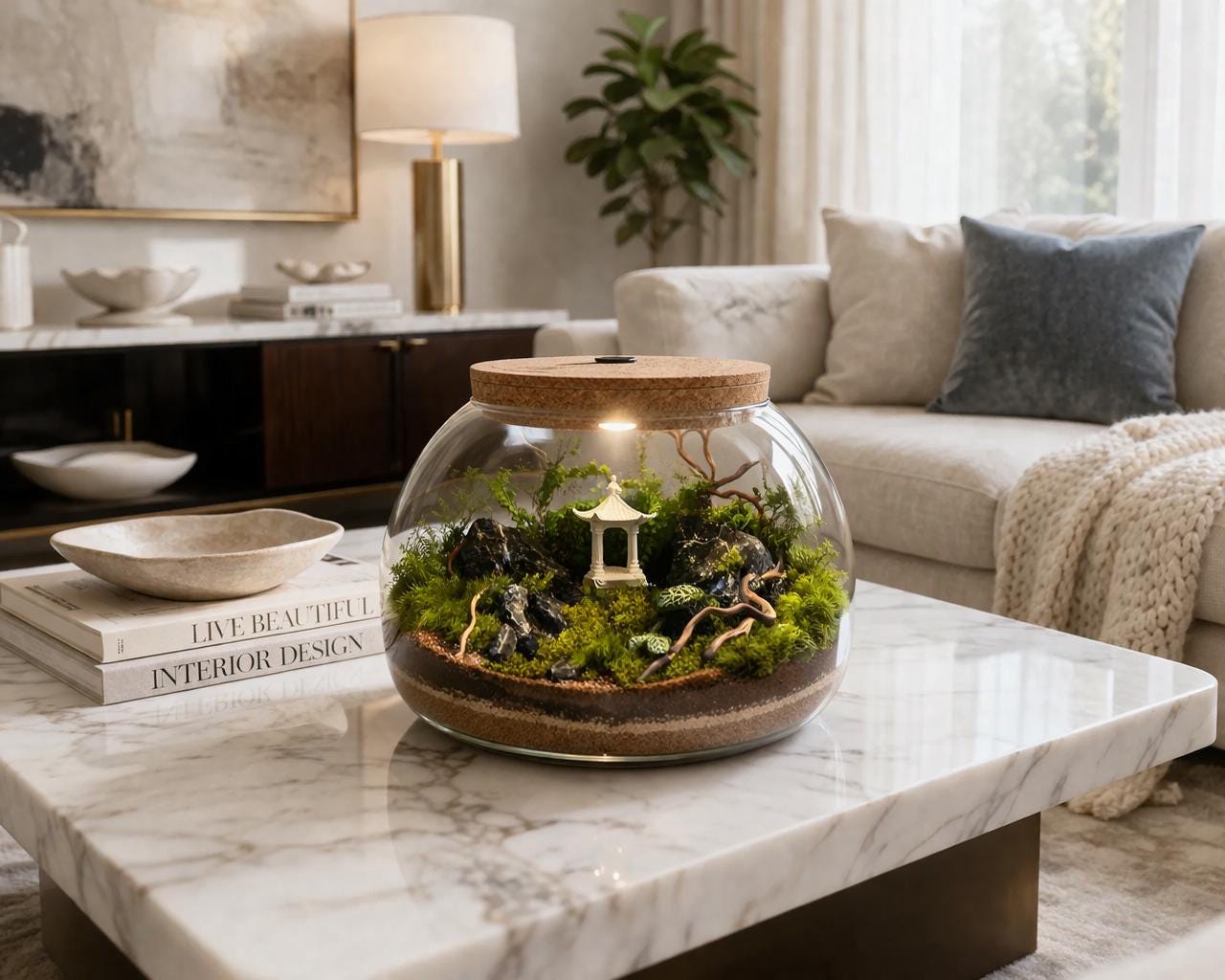 10" Japanese Zen Garden Moss Terrarium with Pagoda - Image 6