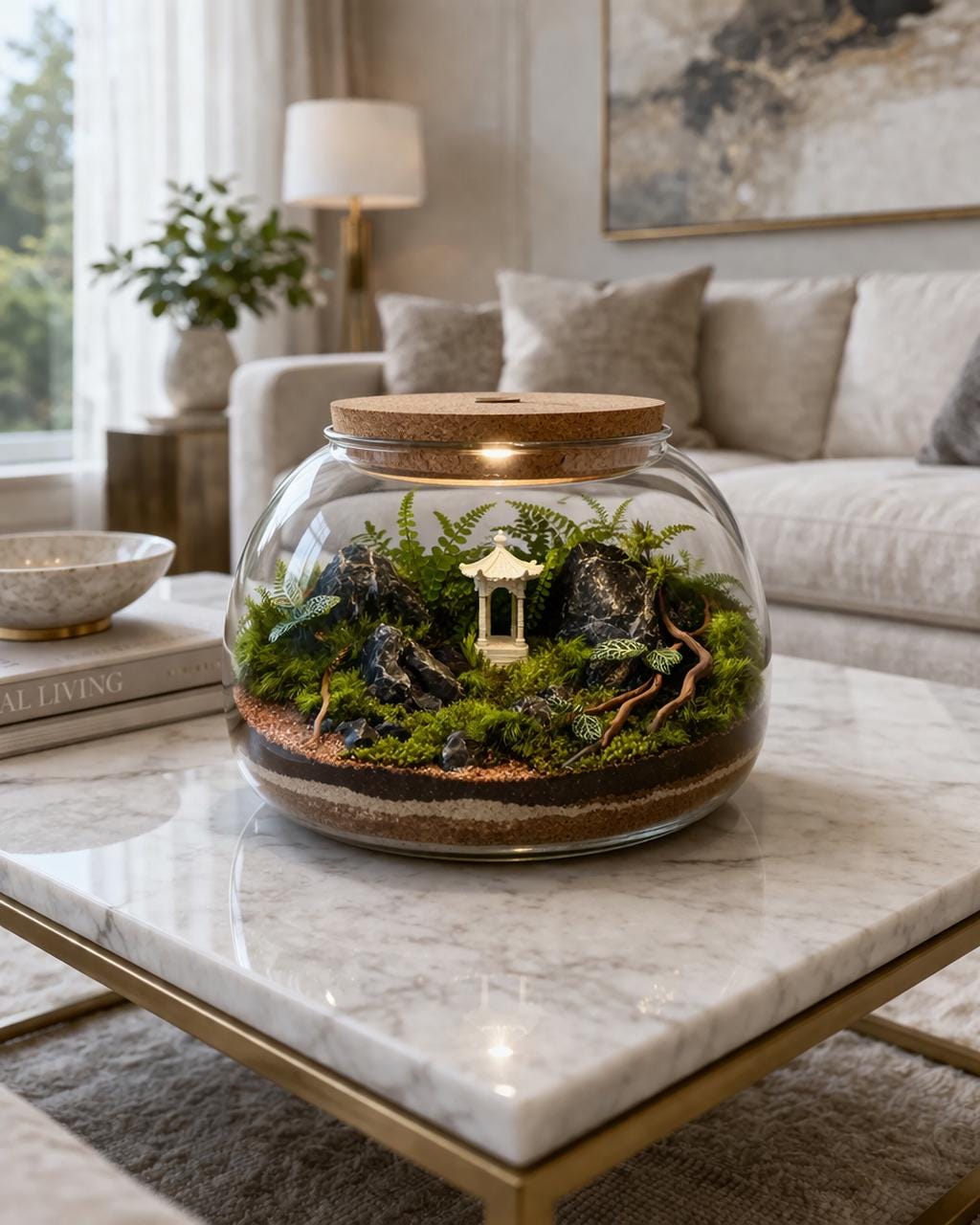 10" Japanese Zen Garden Moss Terrarium with Pagoda - Image 3