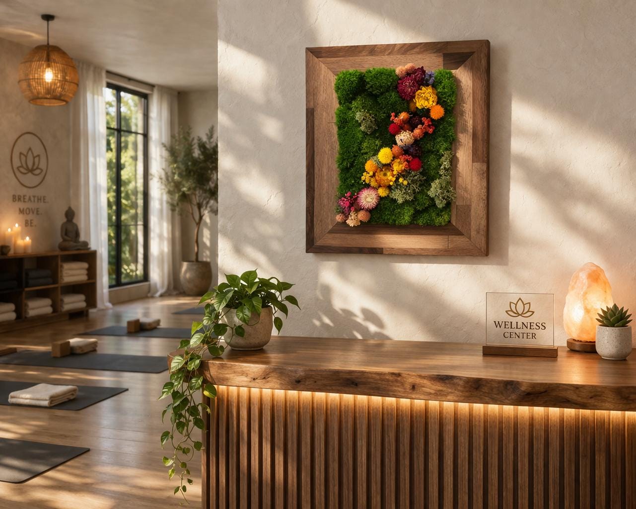 14.5" Framed Moss Wall Art with Dried Flowers - Image 2