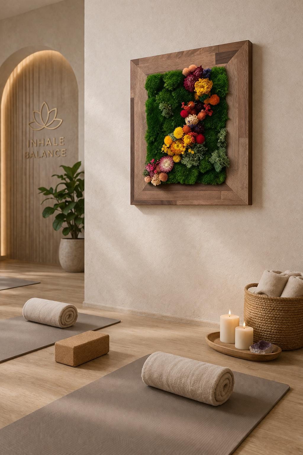 14.5" Framed Moss Wall Art with Dried Flowers - Image 3