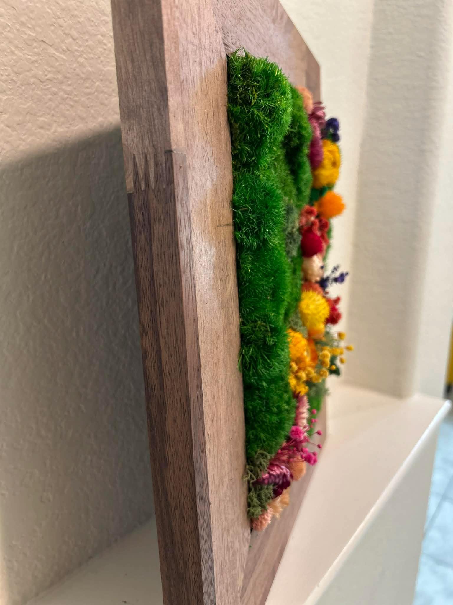 14.5" Framed Moss Wall Art with Dried Flowers - Image 8