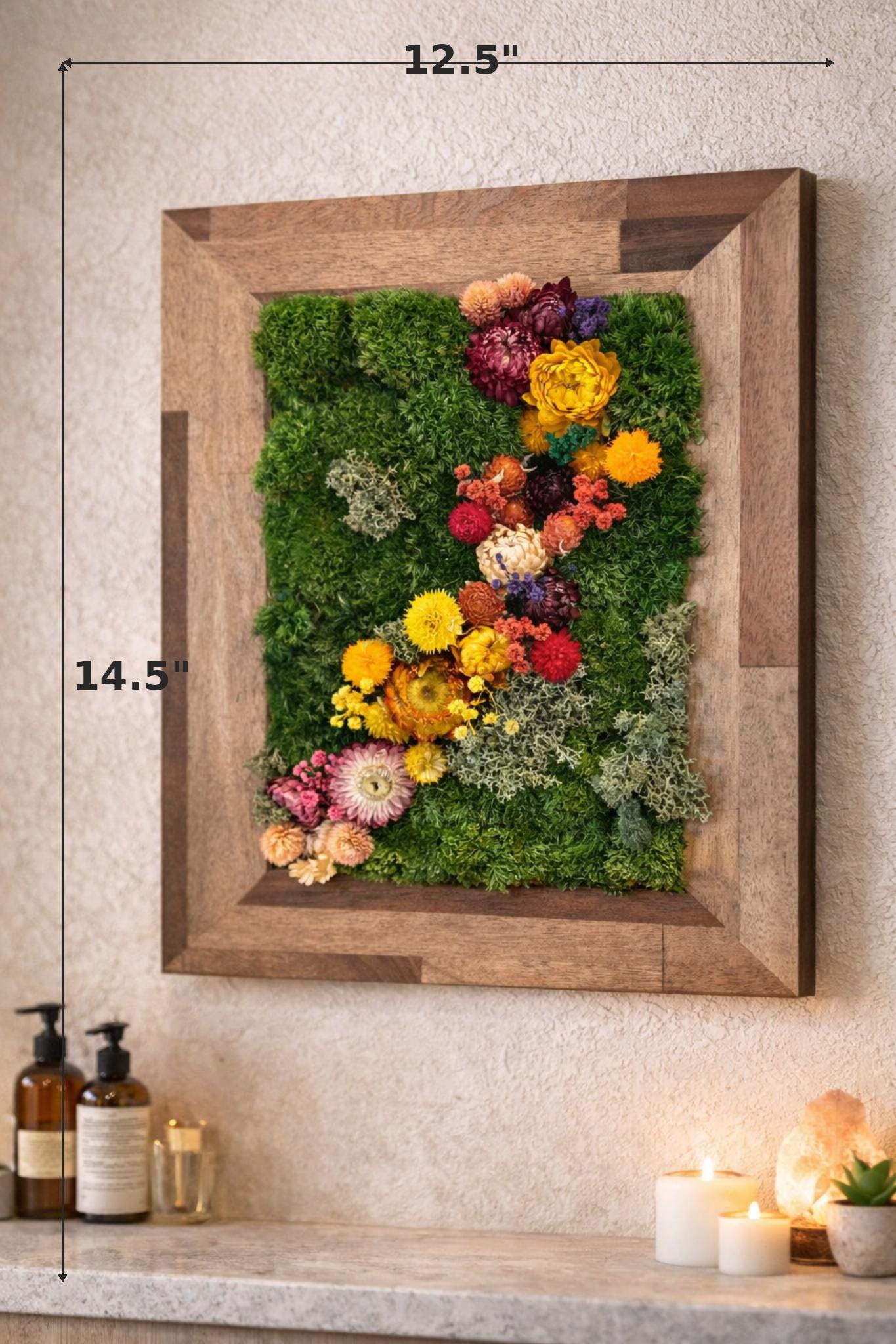 14.5" Framed Moss Wall Art with Dried Flowers - Image 9