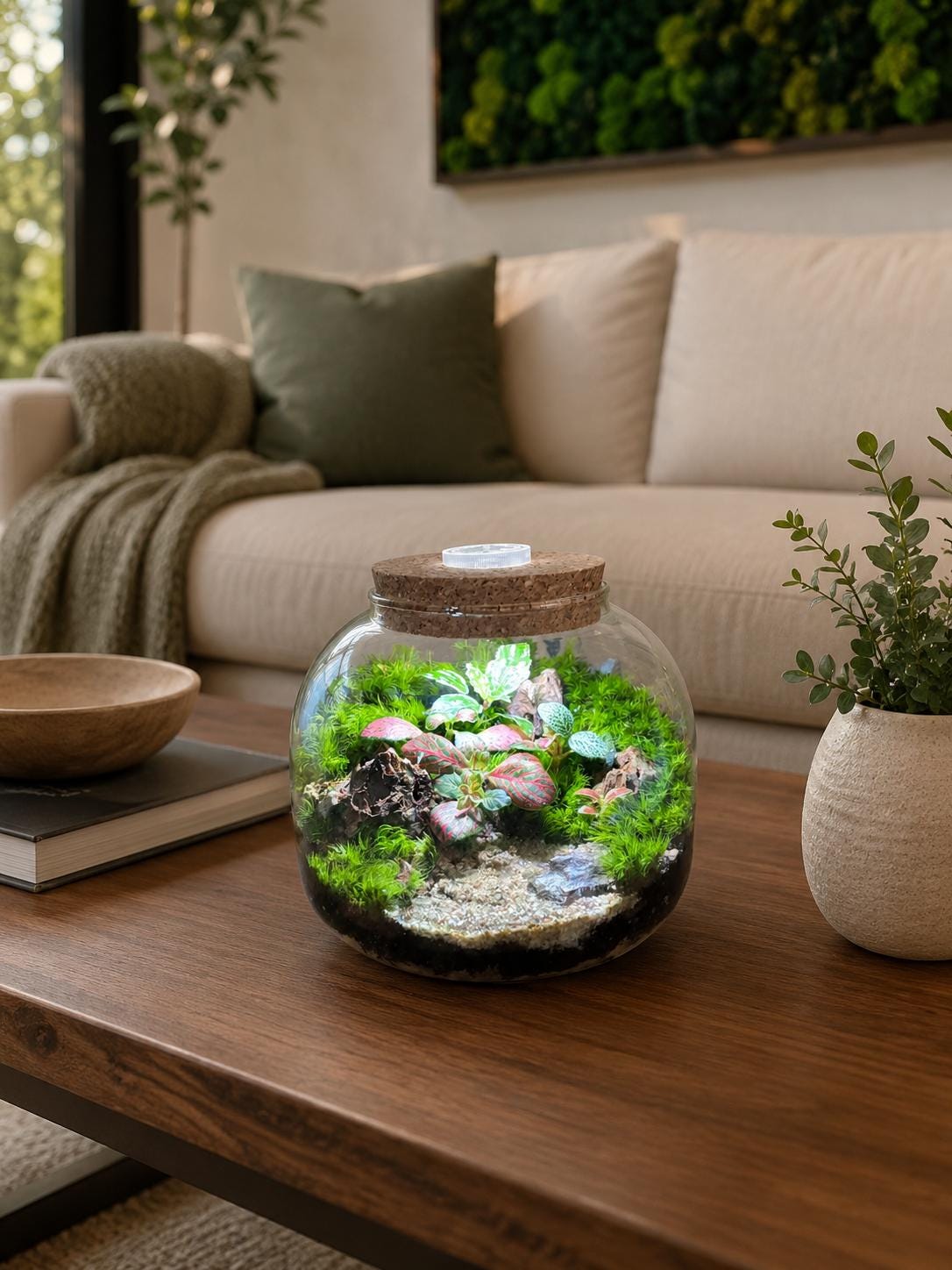 5" LED Cork Lid Terrarium with Live Fittonia - Image 3