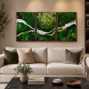 Large Preserved Moss Triptych, Set of 3 Panels