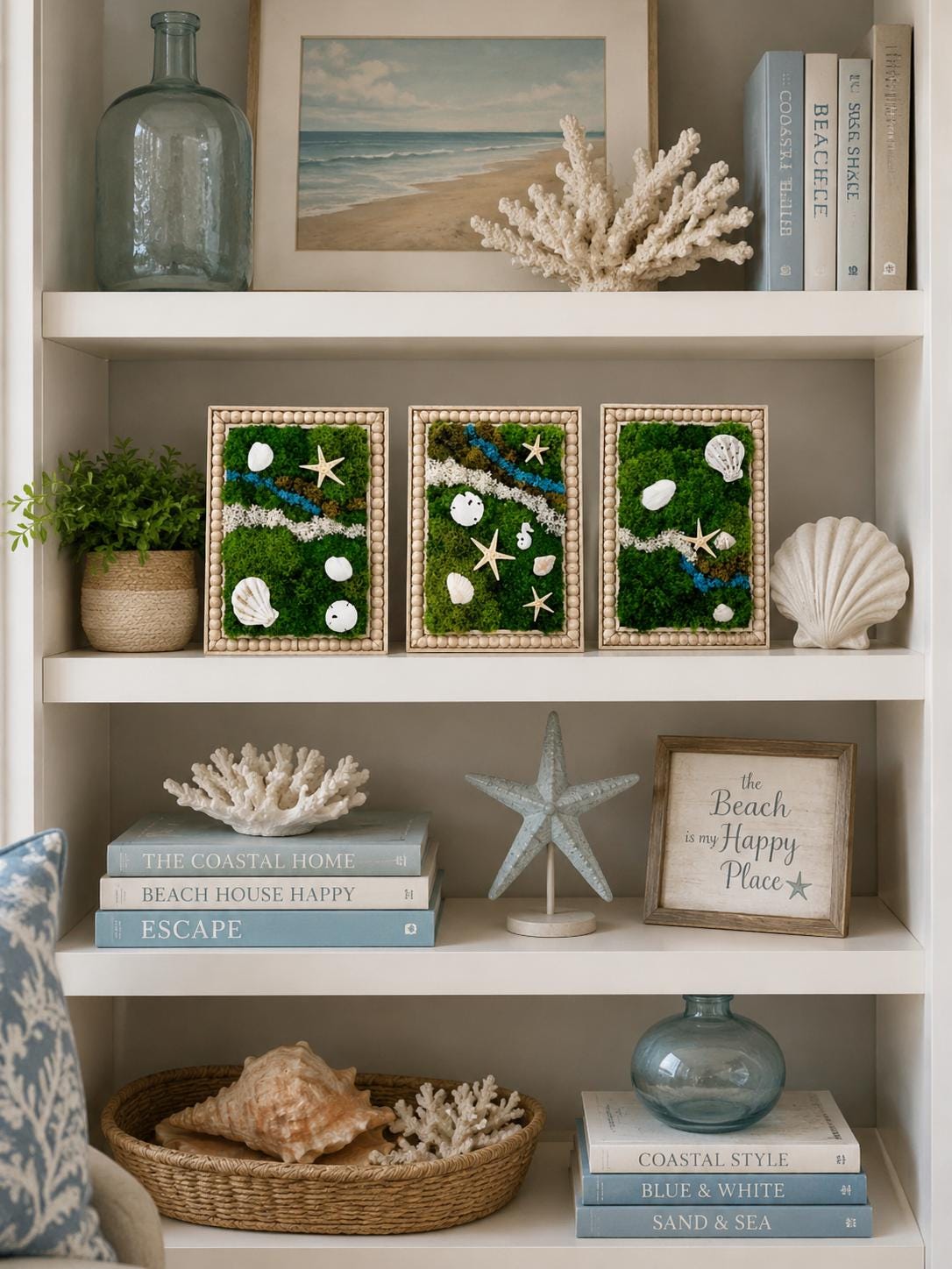 Beach Theme Moss Wall Art with Seashells, Set of 3 - Image 4