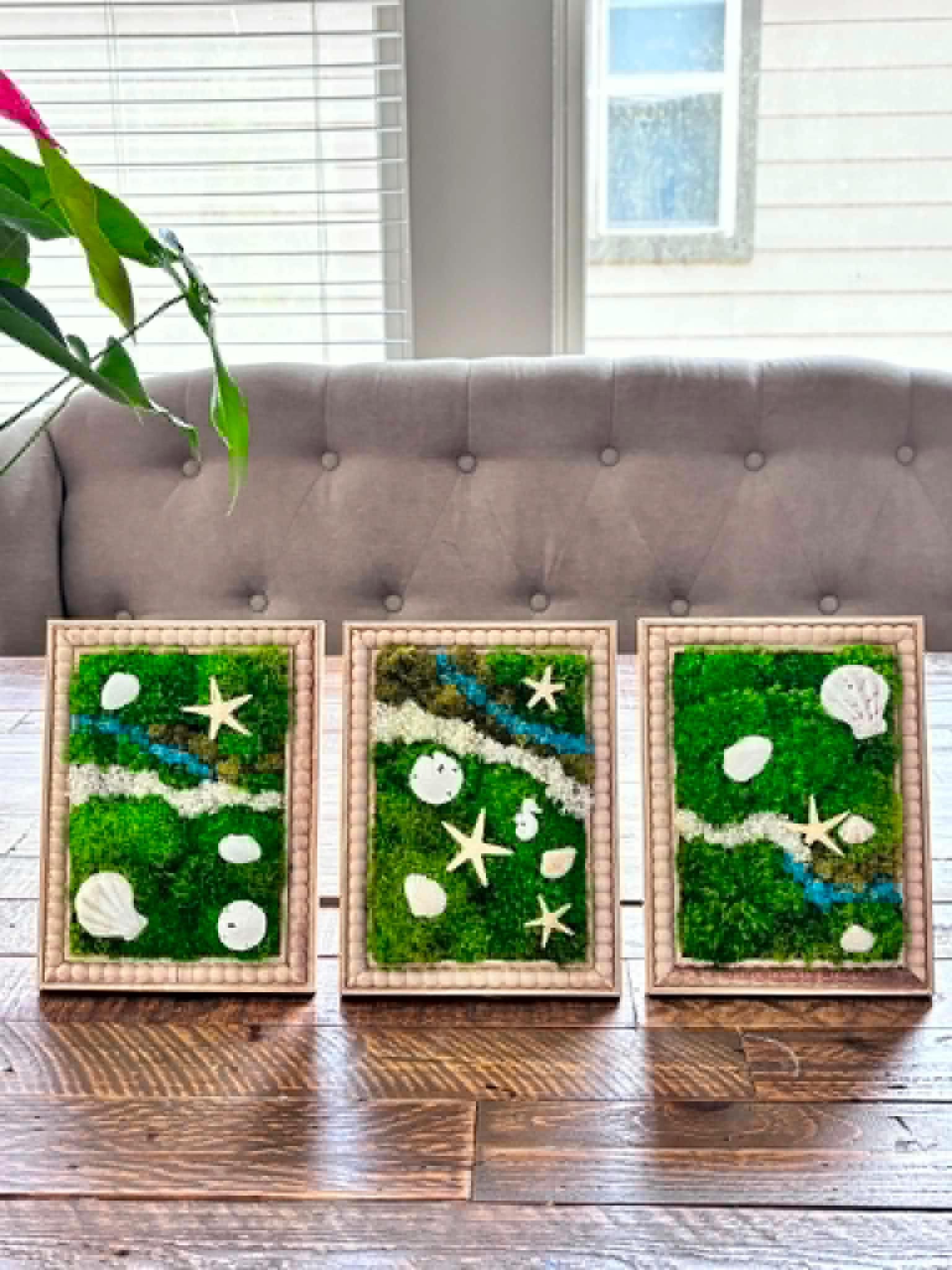 Beach Theme Moss Wall Art with Seashells, Set of 3 - Image 2