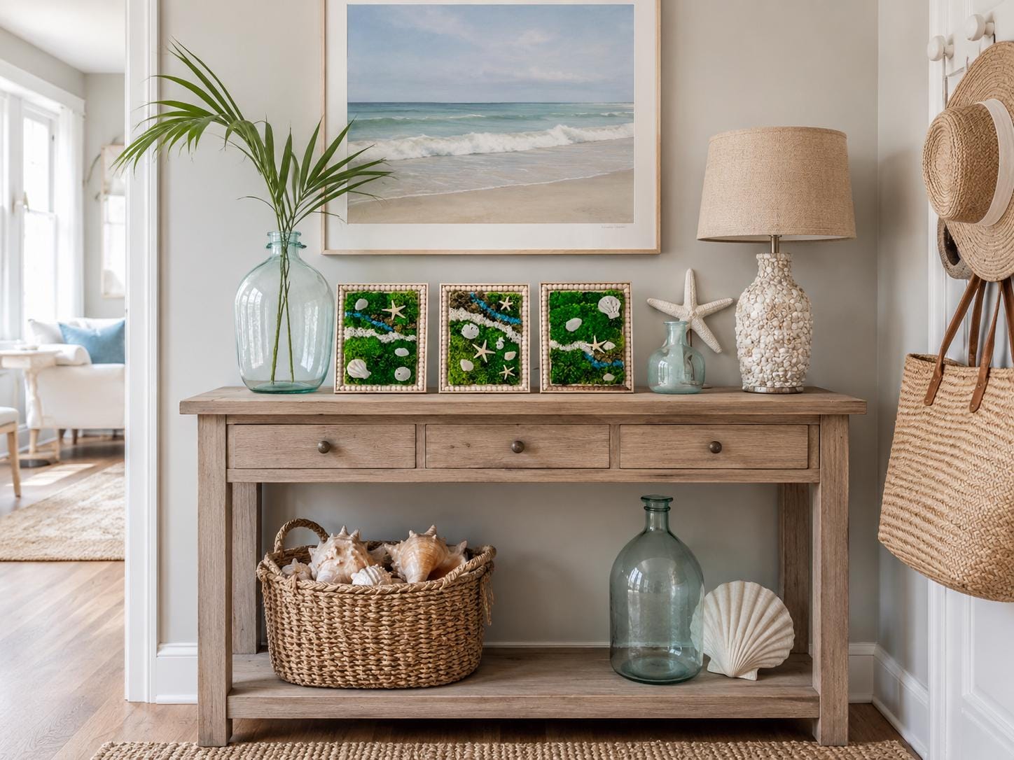 Beach Theme Moss Wall Art with Seashells, Set of 3 - Image 5