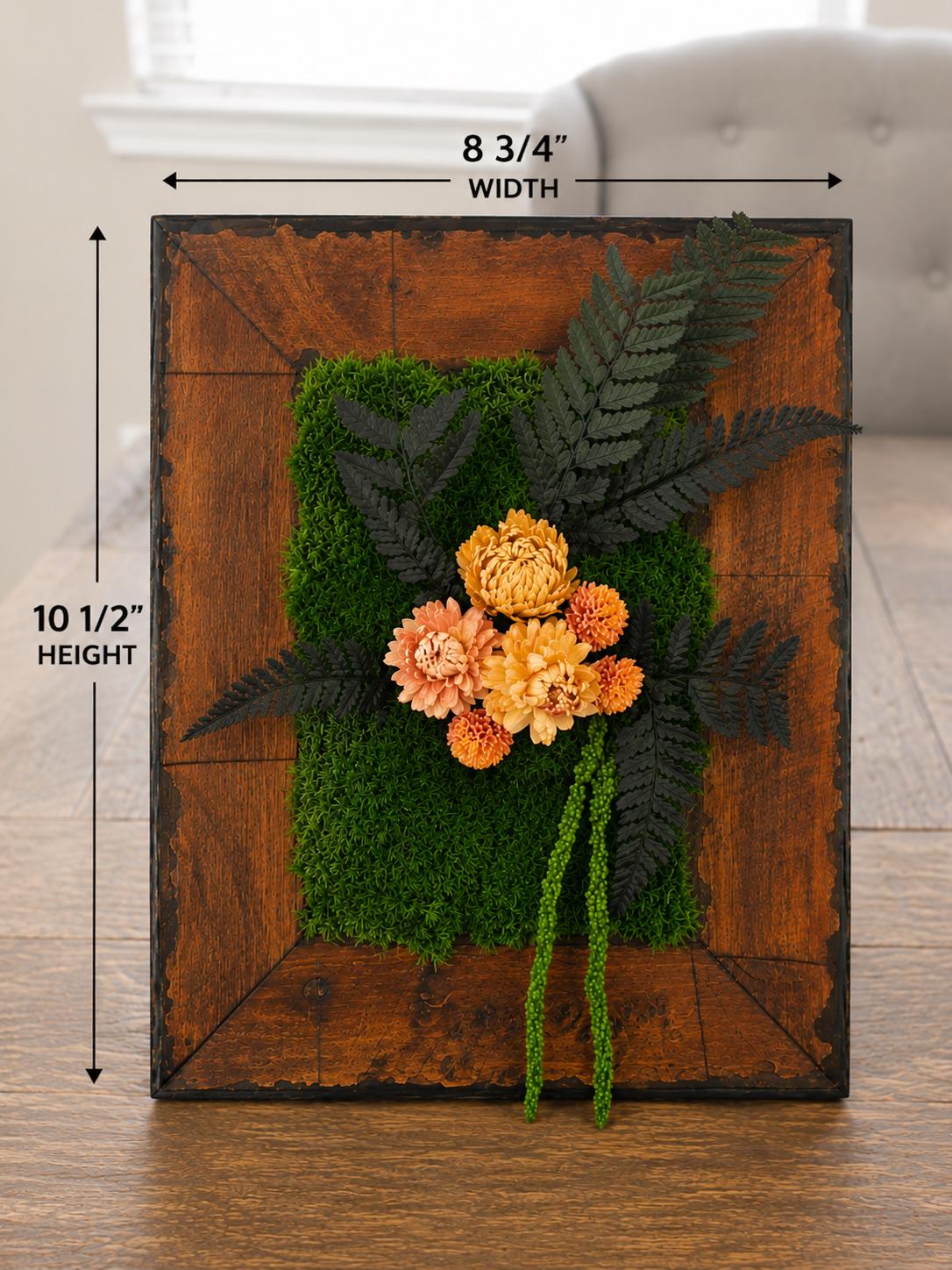 Mid-Century Moss Art with Dried Flowers, Vintage Wood Frame - Image 2