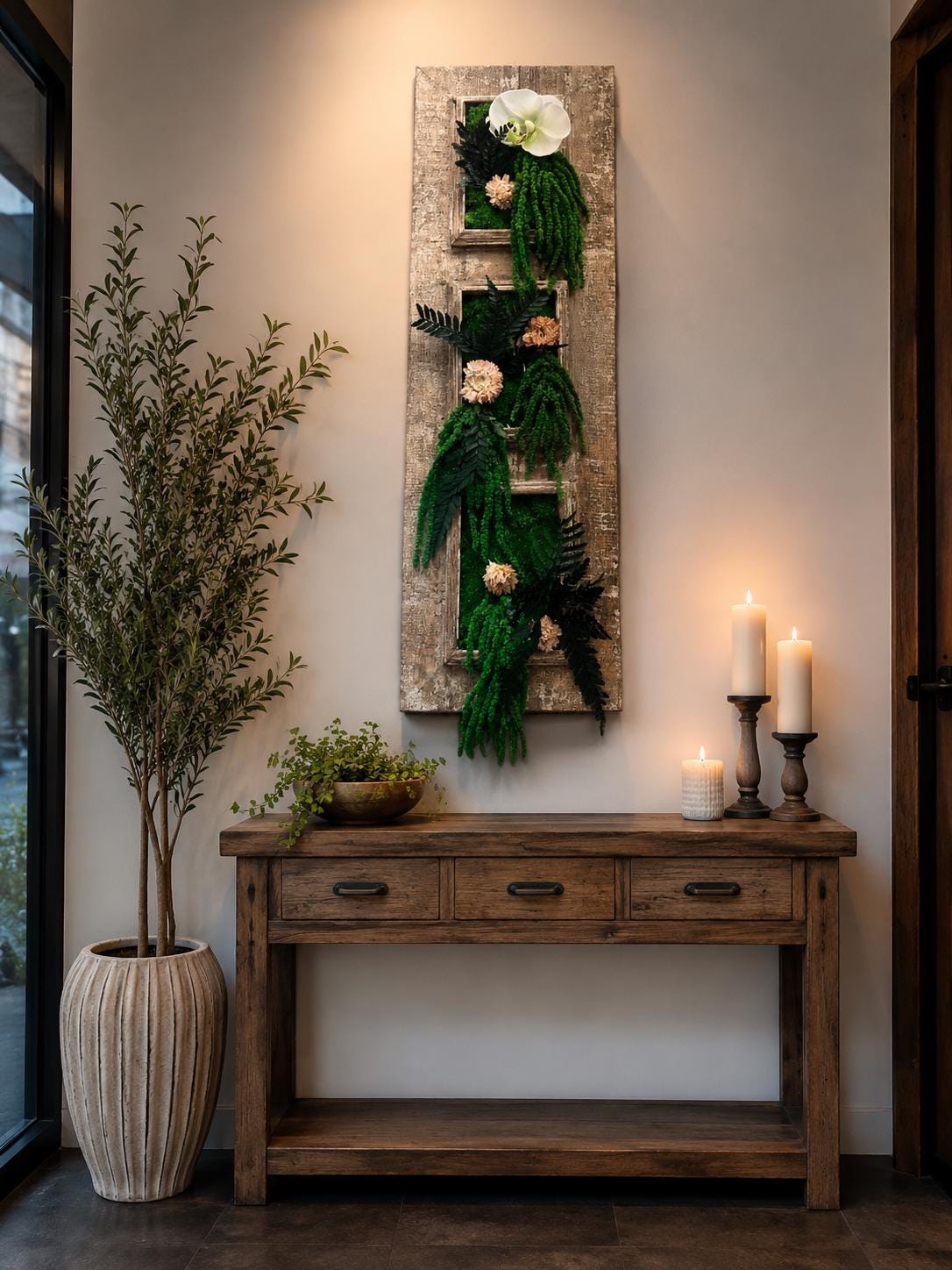 Vintage Window Frame Preserved Moss Wall Art