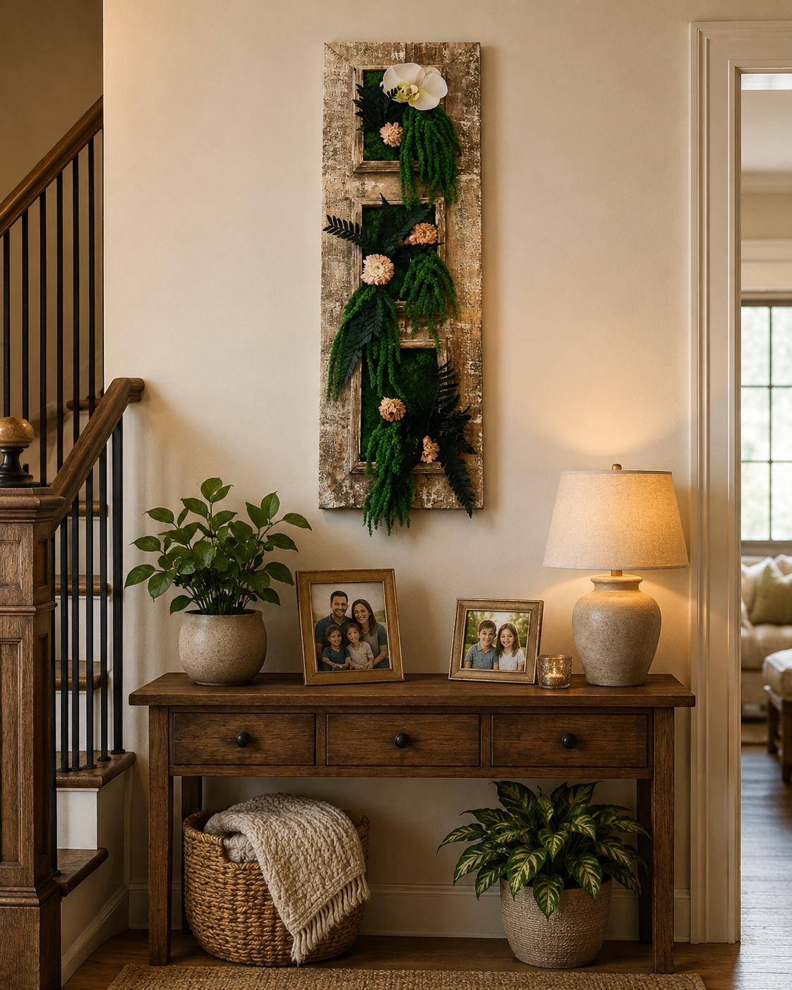 Vintage Window Frame Preserved Moss Wall Art - Image 2