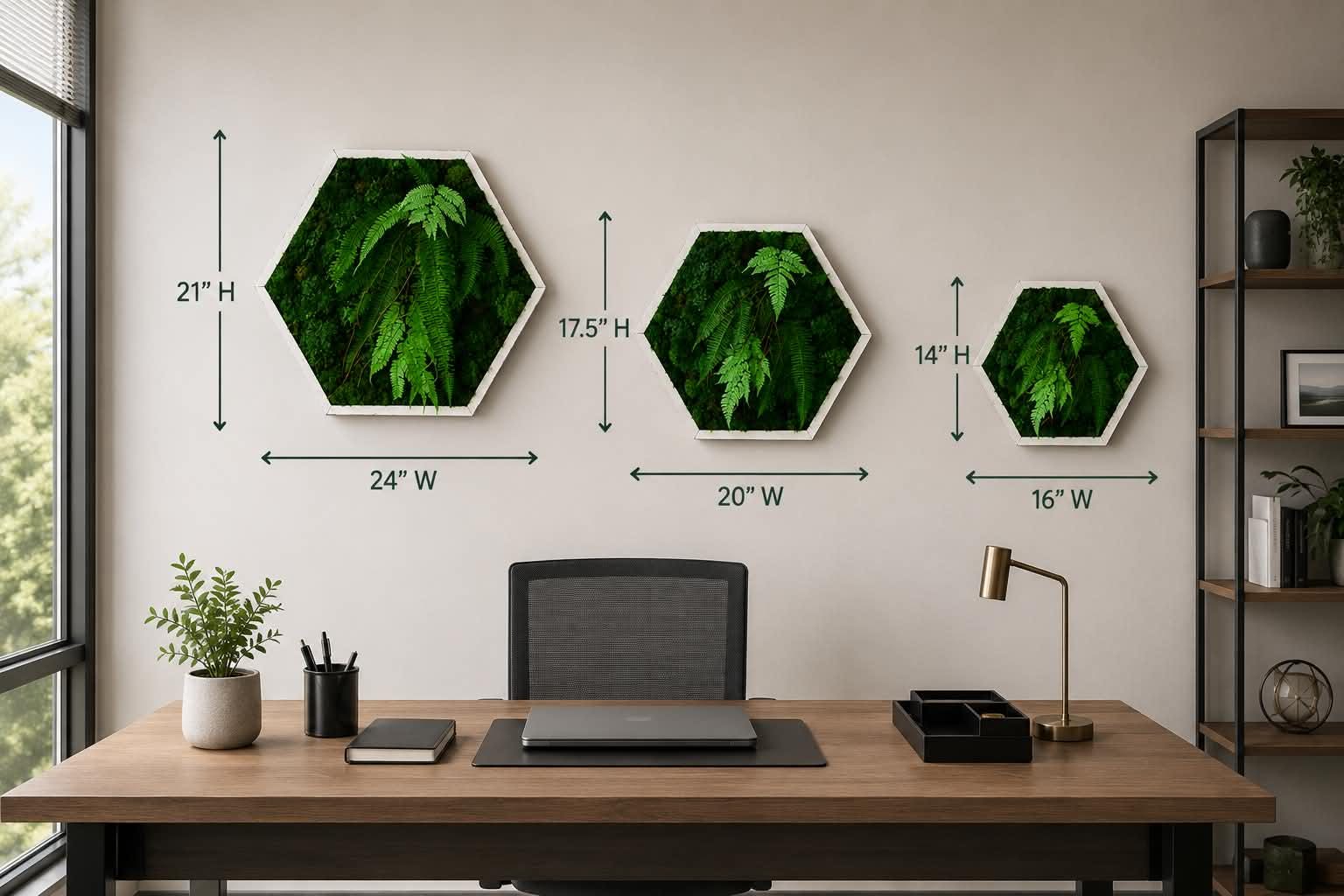 White Hexagon Preserved Moss Wall Art, Set of 3 - Image 3