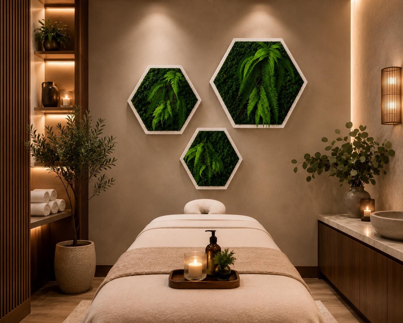 White Hexagon Preserved Moss Wall Art, Set of 3 - Image 8