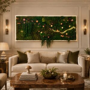 Whimsical Fairy Moss Wall Art with LED Mushroom Lights