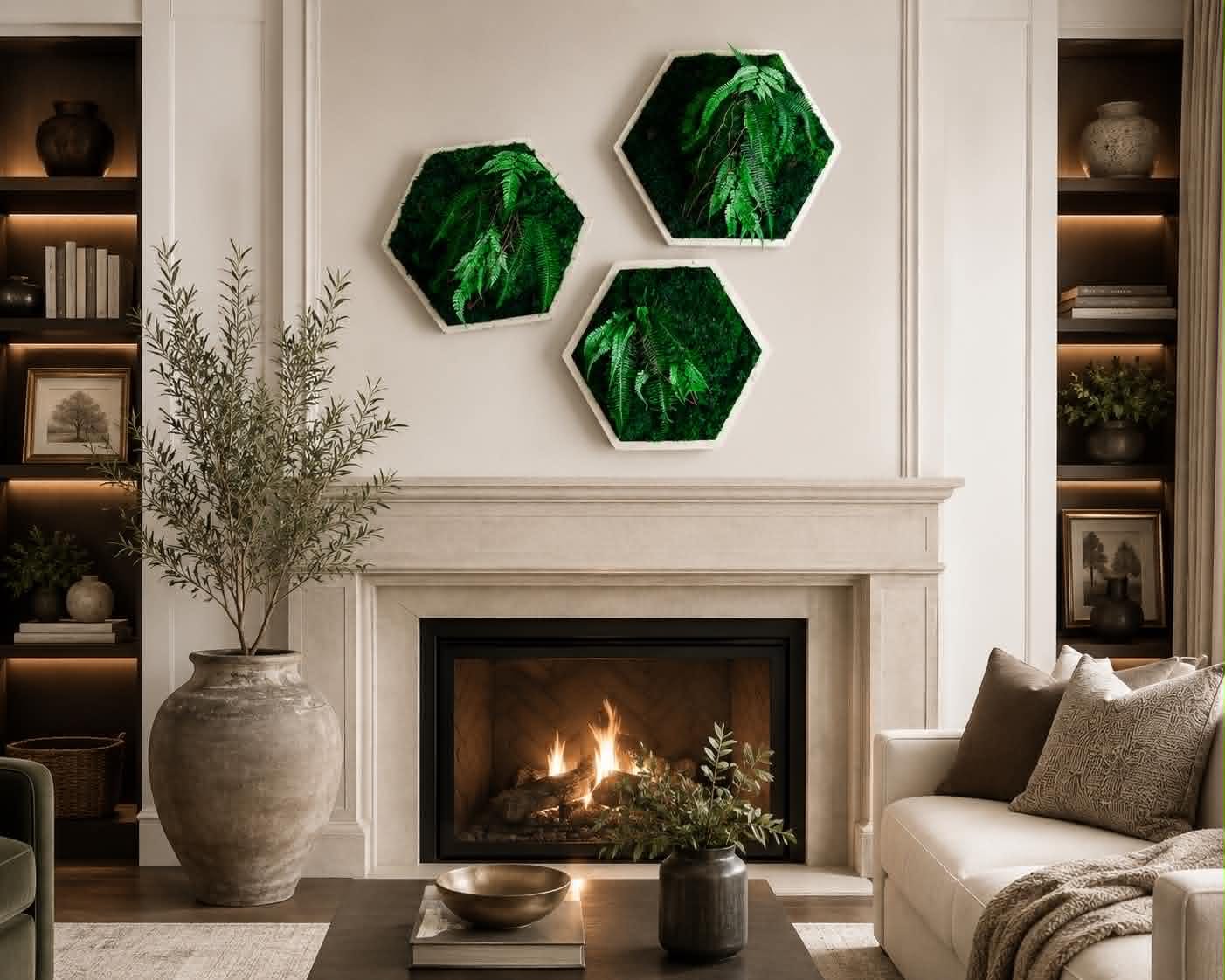 White Hexagon Preserved Moss Wall Art, Set of 3 - Image 2
