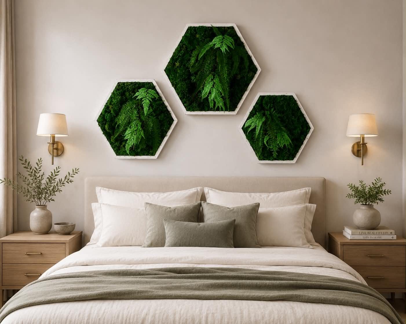 White Hexagon Preserved Moss Wall Art, Set of 3 - Image 5
