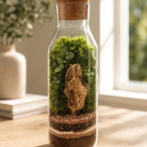 Tall Closed Bottle Terrarium with Pagoda Stone