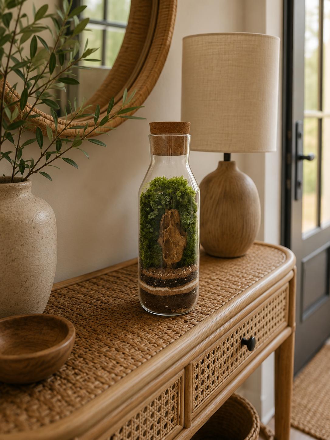 Tall Closed Bottle Terrarium with Pagoda Stone - Image 2