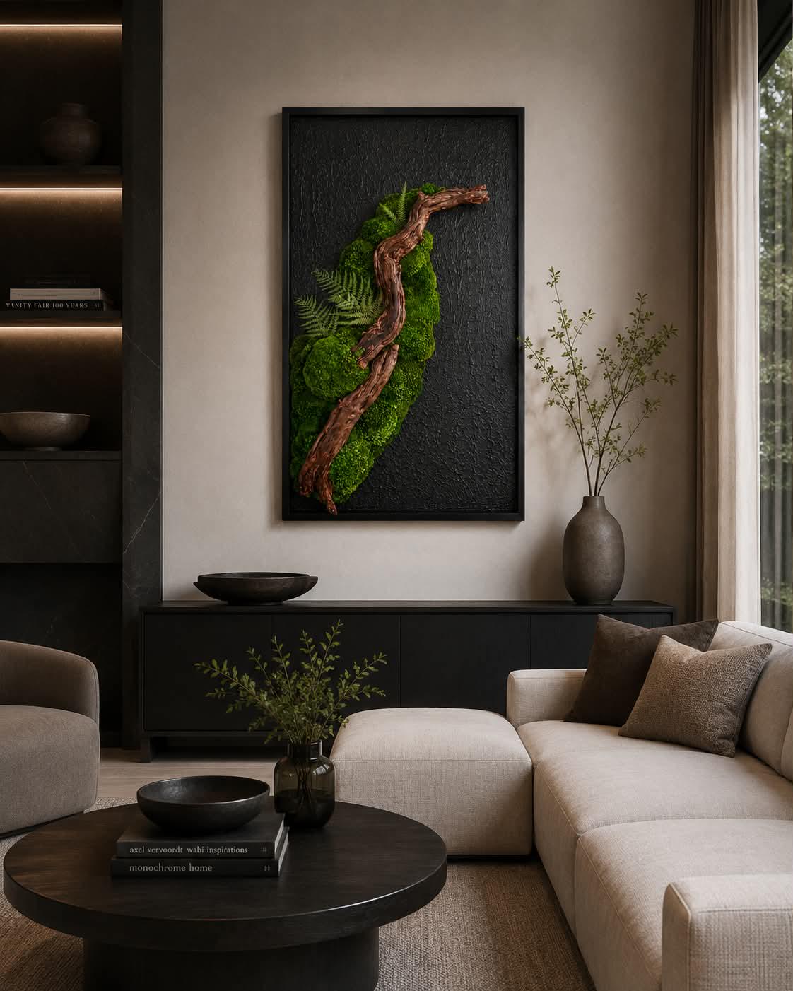 Luxury Preserved Moss Wall Art with Natural Driftwood - Image 3