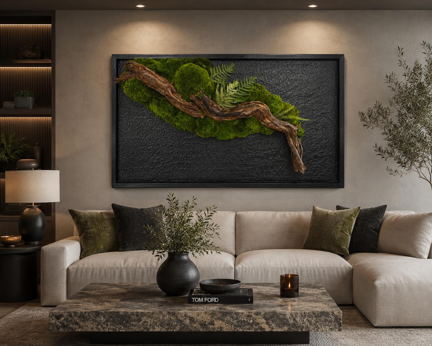 Luxury Preserved Moss Wall Art with Natural Driftwood - Image 5
