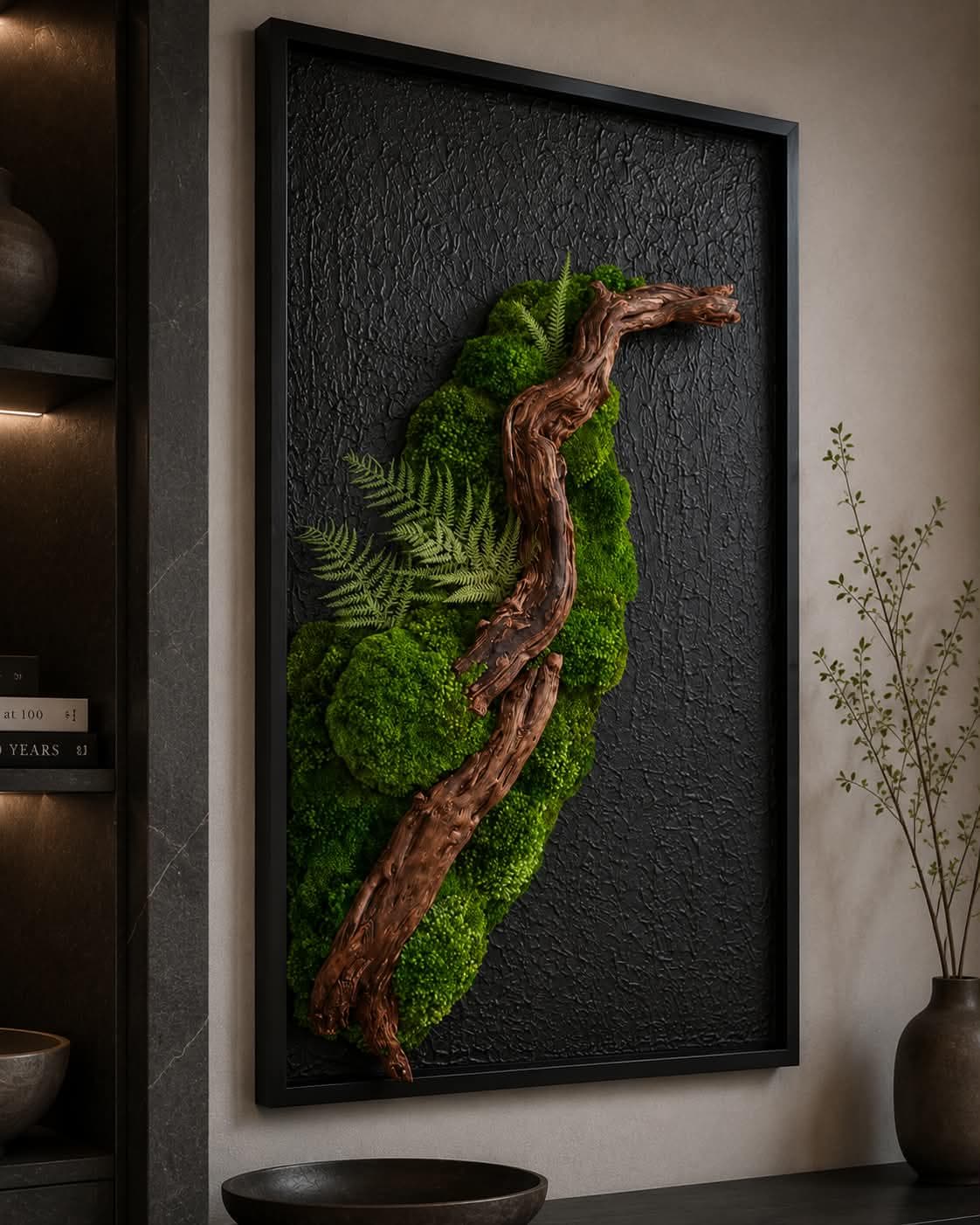 Luxury Preserved Moss Wall Art with Natural Driftwood - Image 7