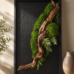 Luxury Preserved Moss Wall Art with Natural Driftwood