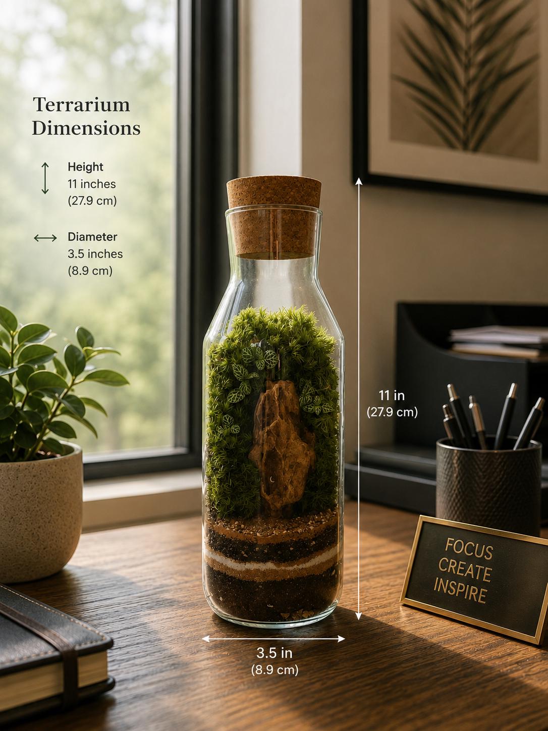 Tall Closed Bottle Terrarium with Pagoda Stone - Image 5