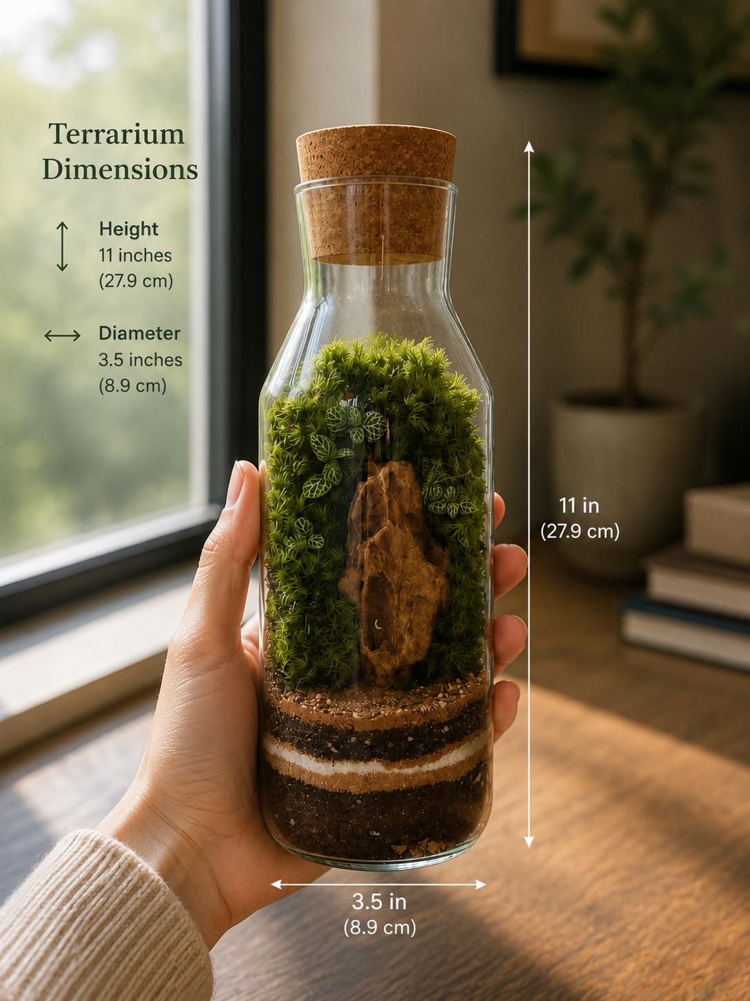 Tall Closed Bottle Terrarium with Pagoda Stone - Image 3