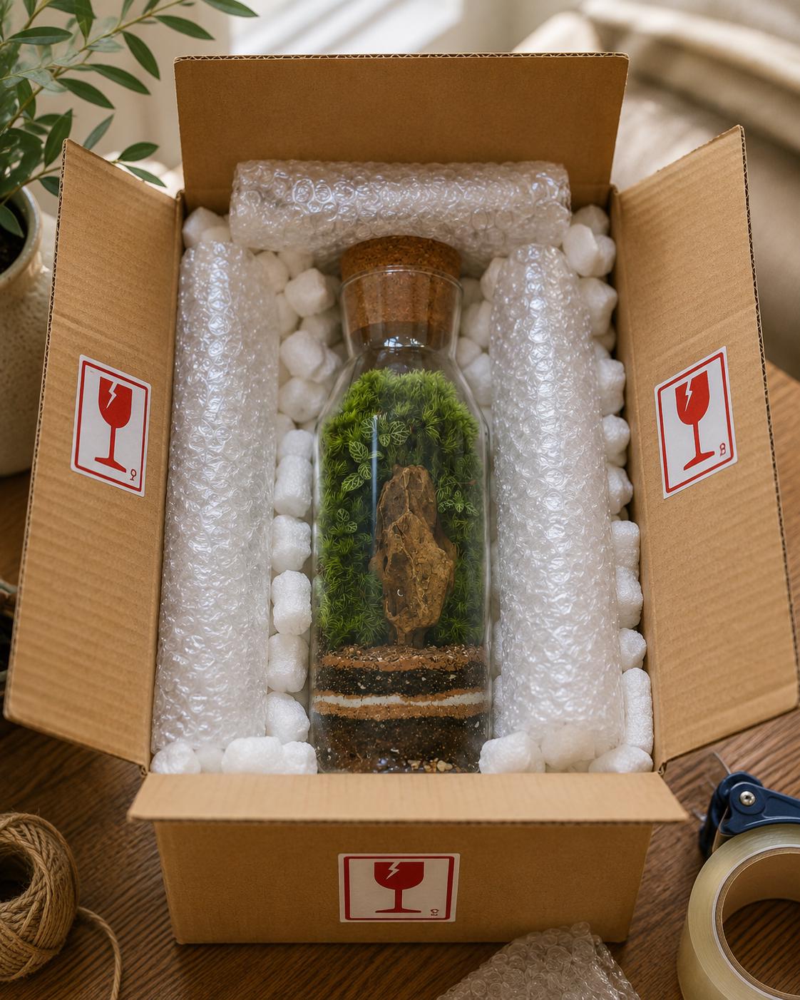 Tall Closed Bottle Terrarium with Pagoda Stone - Image 6