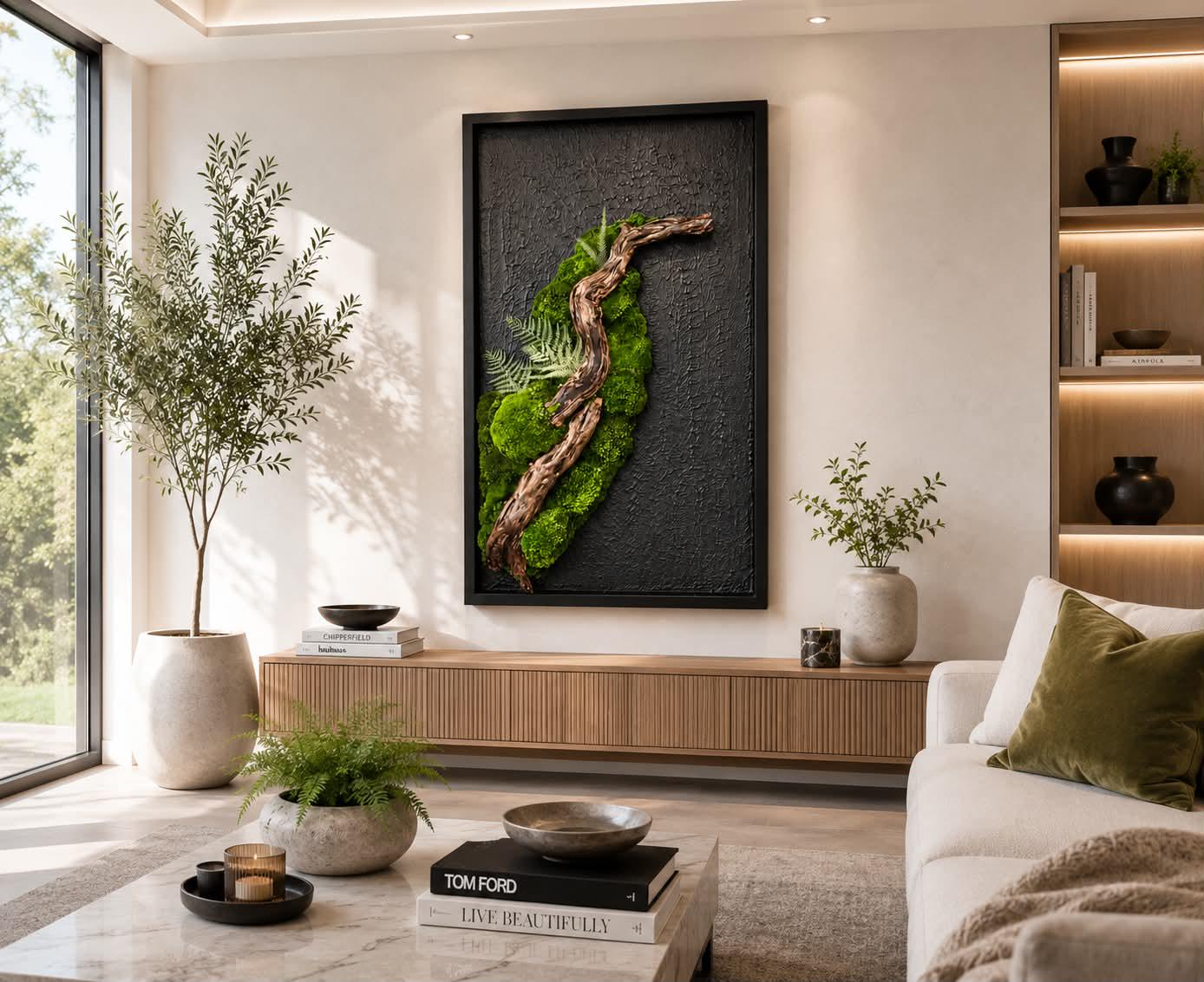 Luxury Preserved Moss Wall Art with Natural Driftwood - Image 2