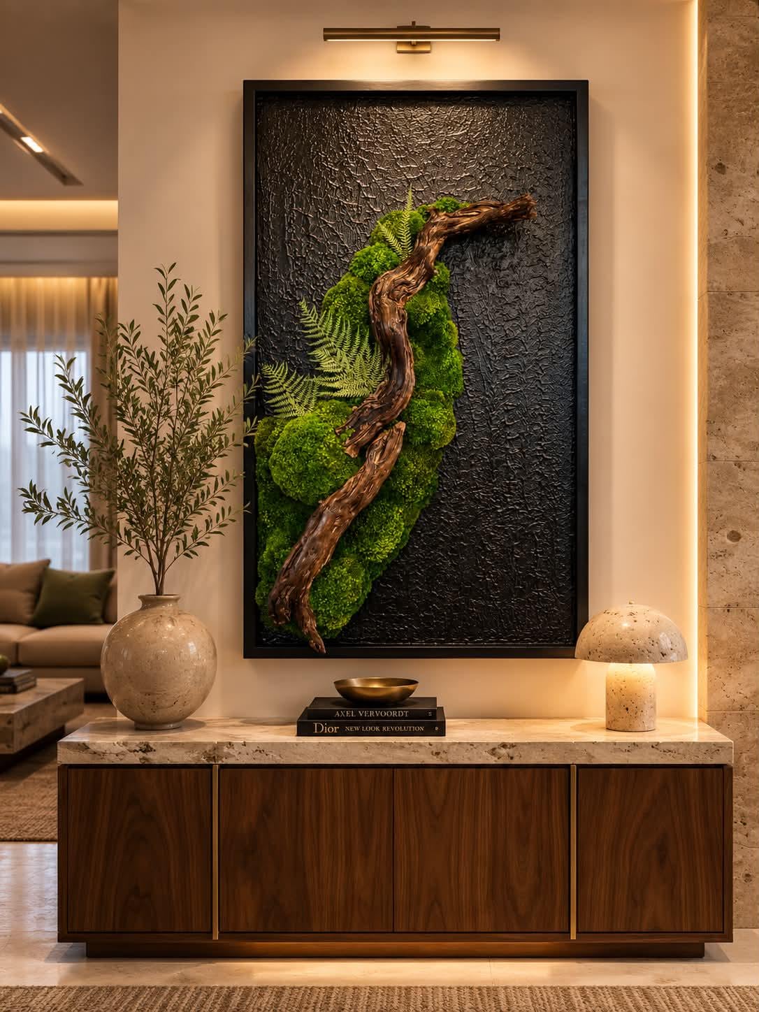 Luxury Preserved Moss Wall Art with Natural Driftwood - Image 4