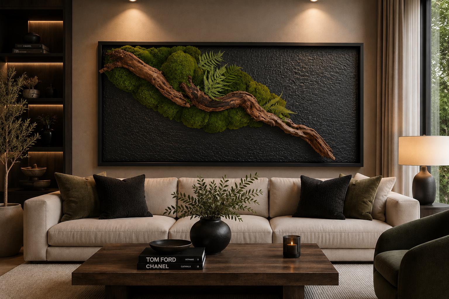 Luxury Preserved Moss Wall Art with Natural Driftwood - Image 9