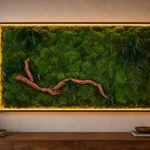 Large LED Moss Wall Art with Driftwood & Ferns