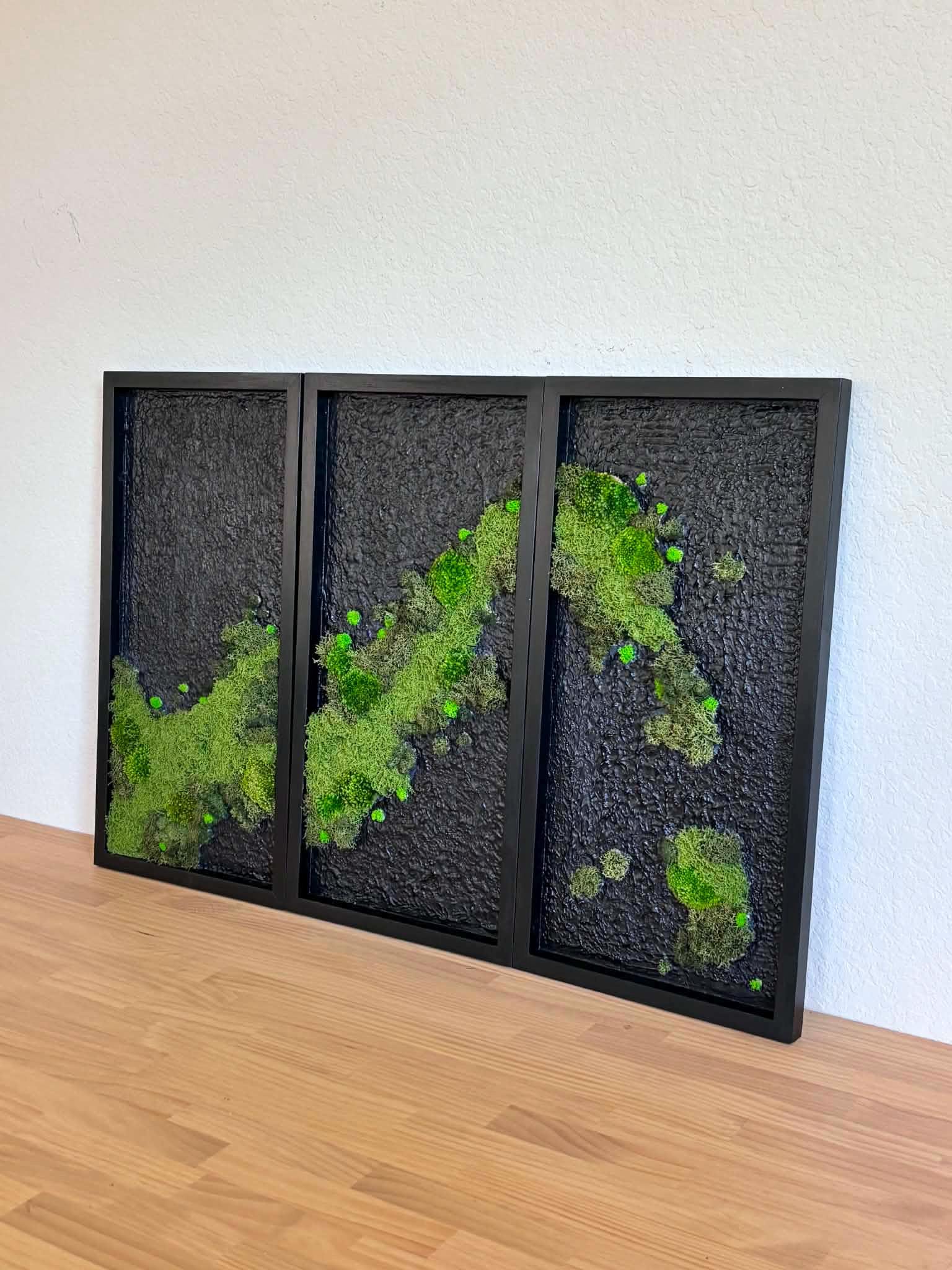 Black Framed Preserved Moss Wall Art, 24x12 Set of 3 - Image 8