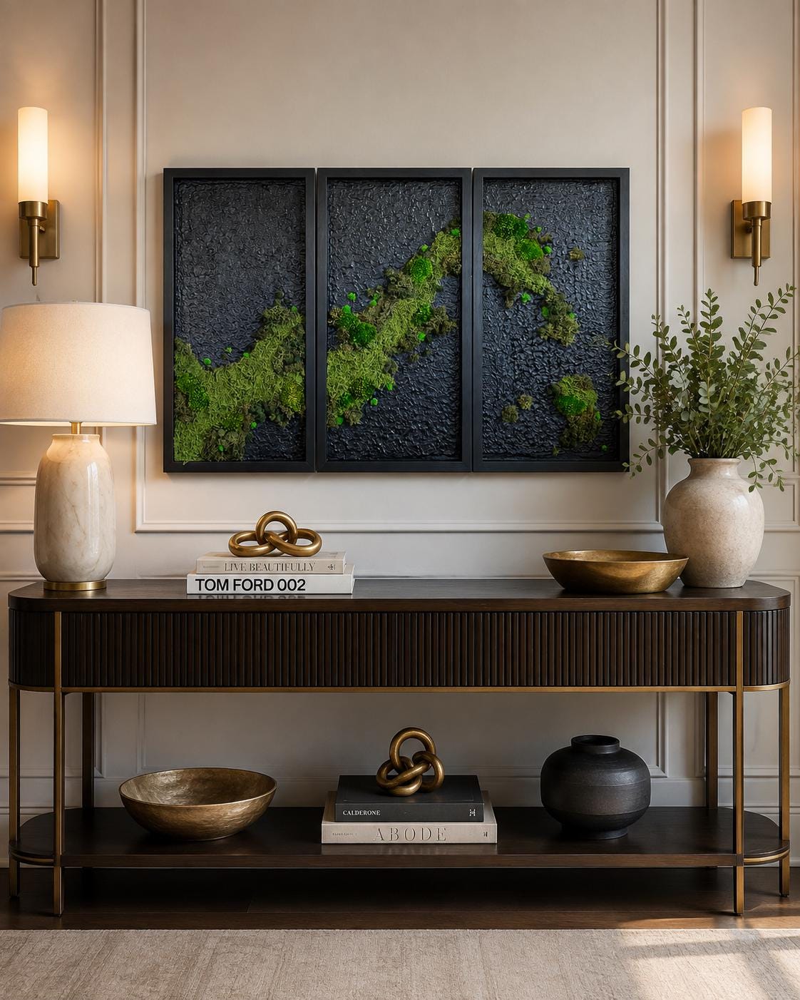 Black Framed Preserved Moss Wall Art, 24x12 Set of 3 - Image 3