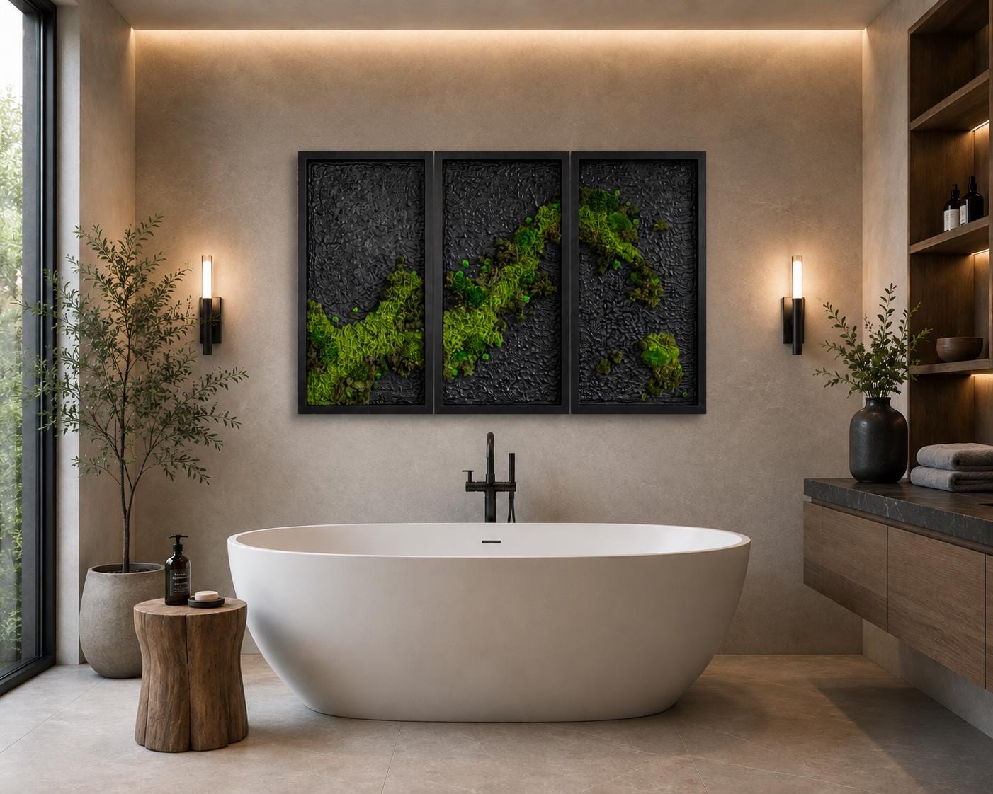Black Framed Preserved Moss Wall Art, 24x12 Set of 3 - Image 5