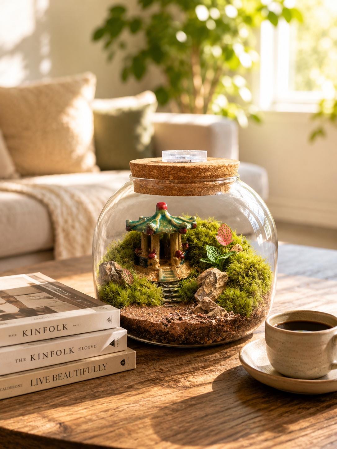 Japanese Garden Moss Terrarium with LED Cork Lid - Image 3