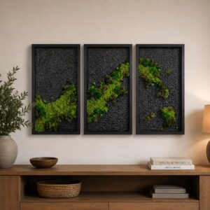 Black Framed Preserved Moss Wall Art, 24x12 Set of 3