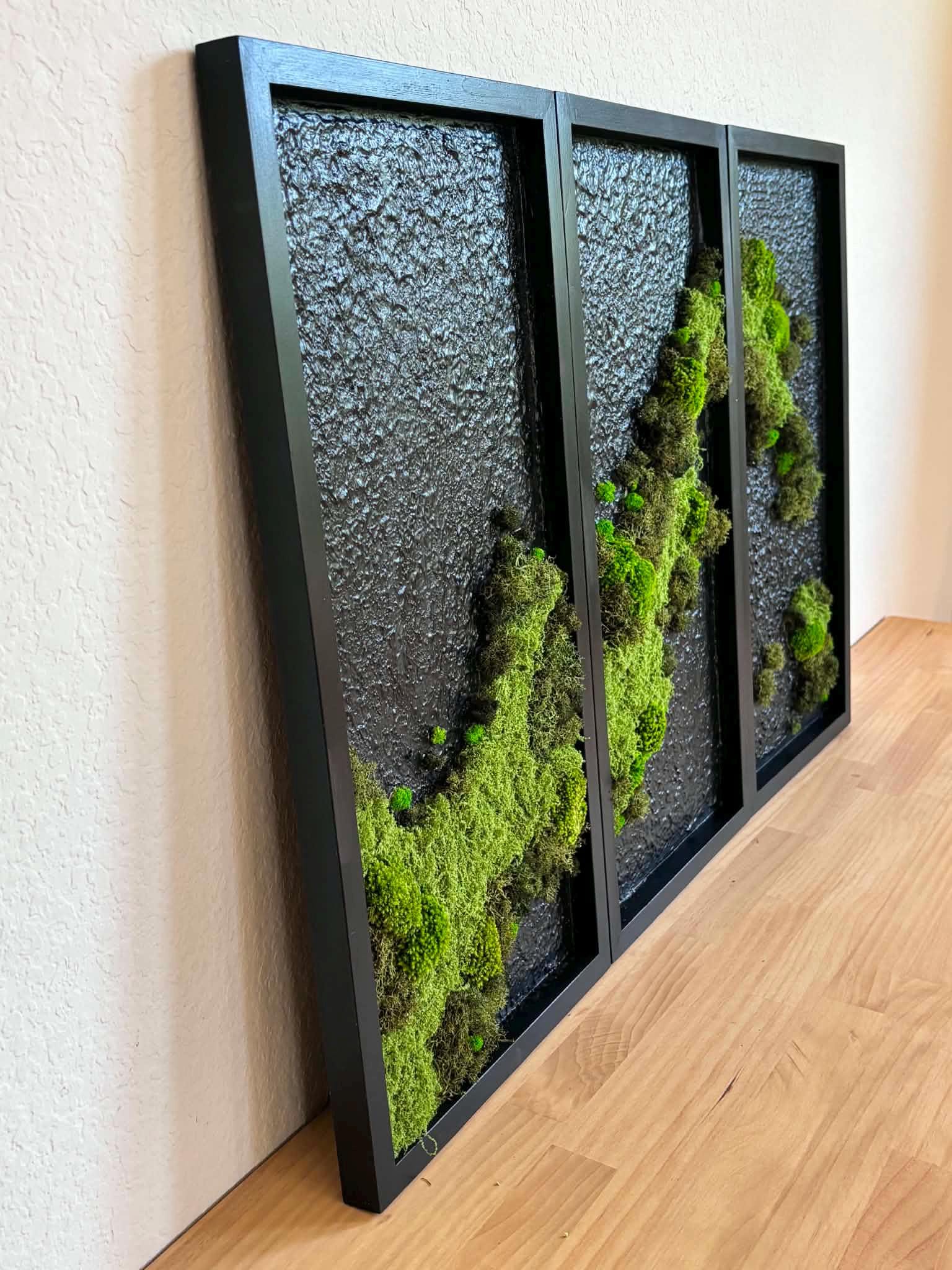 Black Framed Preserved Moss Wall Art, 24x12 Set of 3 - Image 9