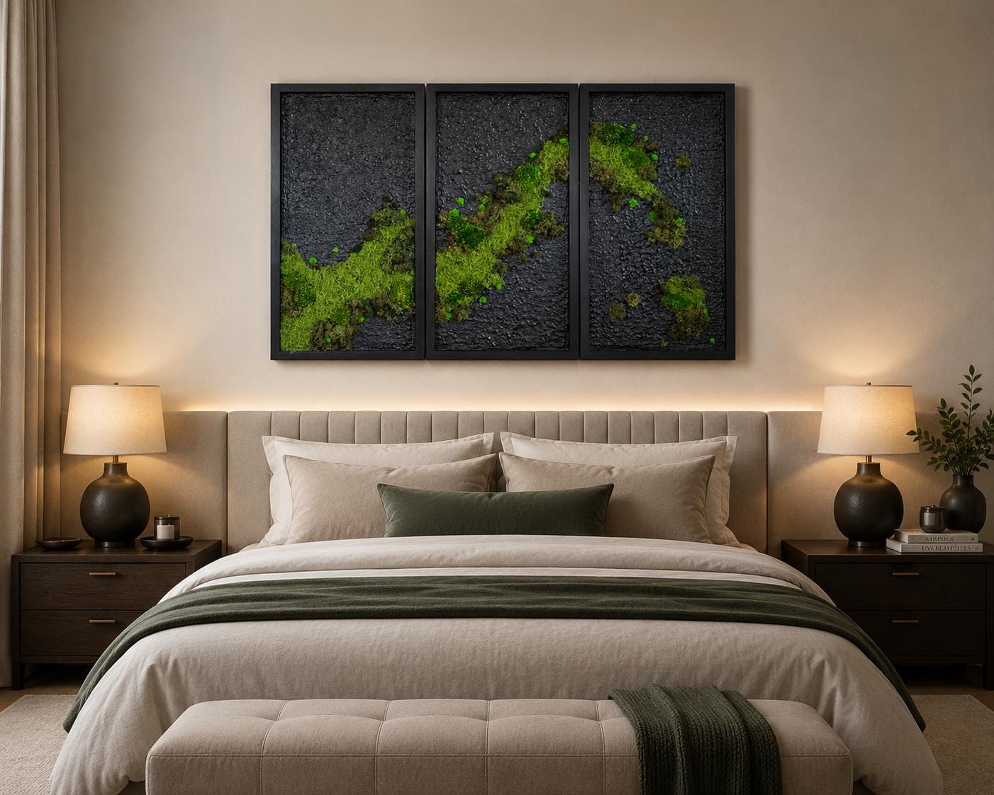 Black Framed Preserved Moss Wall Art, 24x12 Set of 3 - Image 2