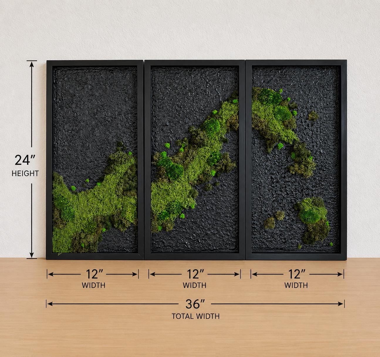 Black Framed Preserved Moss Wall Art, 24x12 Set of 3 - Image 4