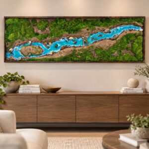 Large Moss Wall Art with Resin River
