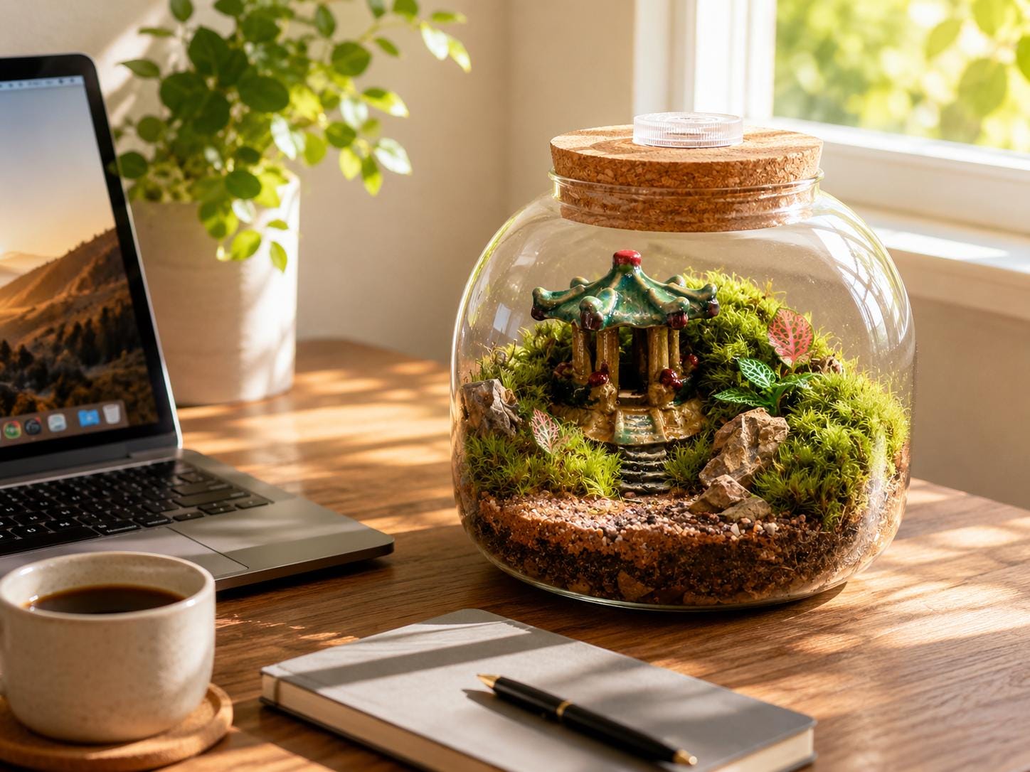 Japanese Garden Moss Terrarium with LED Cork Lid - Image 4